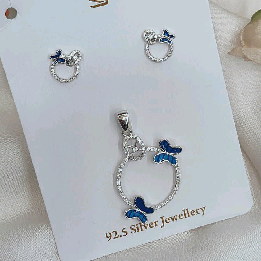 Two Blue Butterfly Pendant Set 